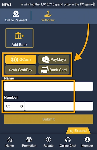 Step 2: fill in the information about your withdrawal account