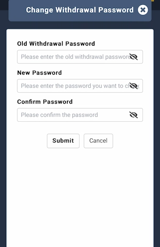 Step 3: enter the new withdrawal password and re-enter it a second time to confirm.